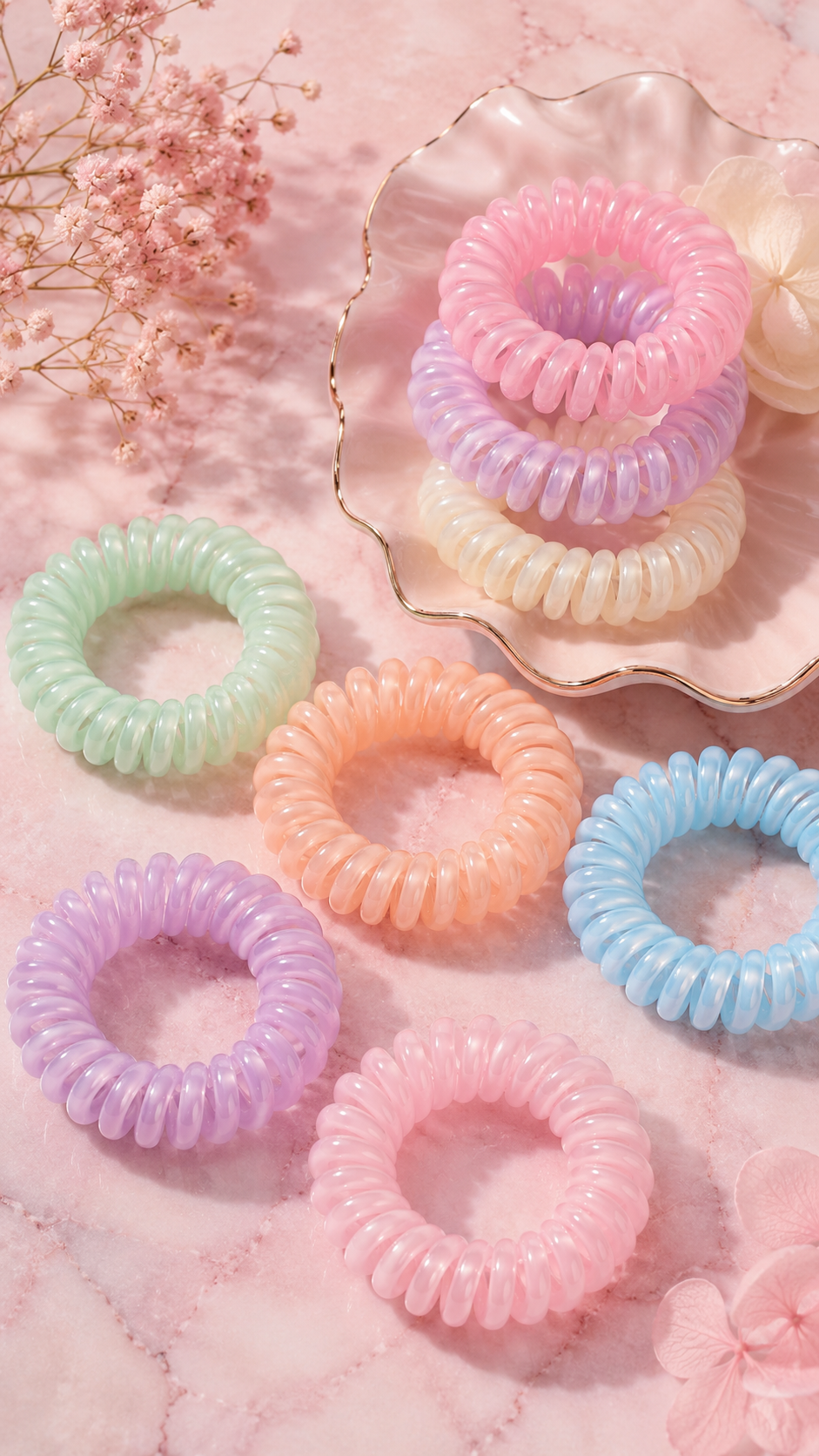 Pastel spiral hair elastics collection